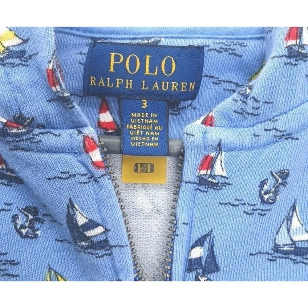 Polo Ralph Lauren Authentic Toddlers fisherman Print Full Zip Hoodie Pockets 3T